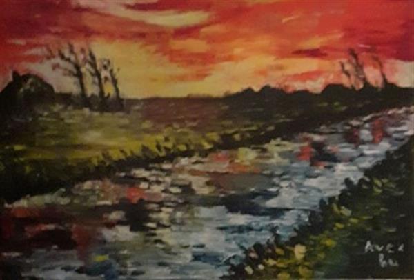 Grote foto kunsthandel gennep landschap zonsondergang antiek en kunst modern