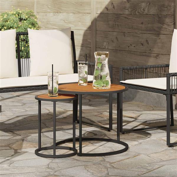 Grote foto vidaxl koffietafel set 2 pcs naturel en zwart 55 x 55 x 45 cm huis en inrichting eettafels