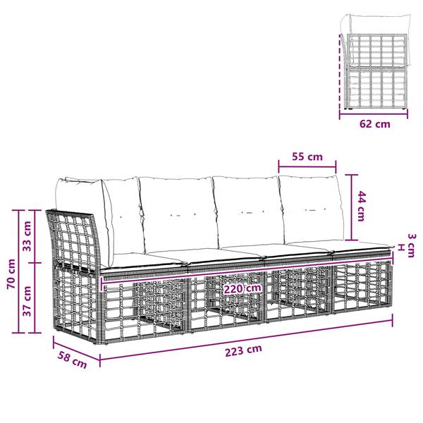 Grote foto vidaxl 4 zits tuin sofa met linker arm 4 pcs 4 aantal zitplaatsen tuin en terras tuinmeubelen