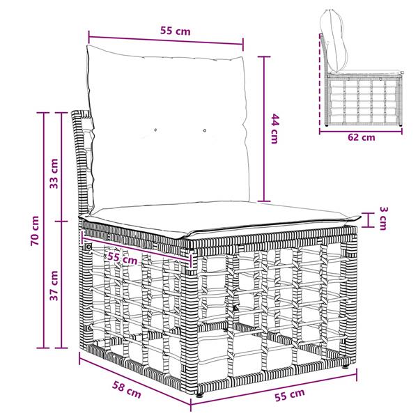Grote foto vidaxl modulaire outdoor armloze sofa eenheid zwart poly rattan tuin en terras tuinmeubelen
