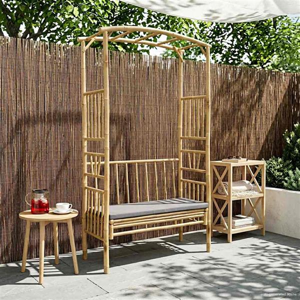 Grote foto vidaxl tuinboog met bank donkergrijs 115 x 50 x 205 cm bamboe tuin en terras overige tuin en terras
