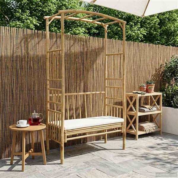 Grote foto vidaxl tuinboog met bank cr mewit 115 x 50 x 205 cm bamboe tuin en terras overige tuin en terras