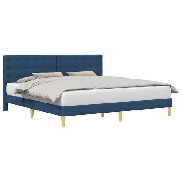 Grote foto vidaxl bedframe met hoofdeinde blauw 200 x 200 cm stof antiek en kunst stoelen en banken