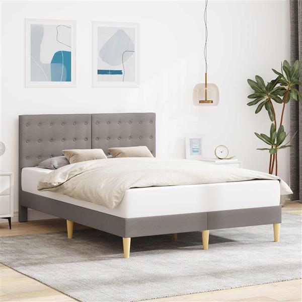 Grote foto vidaxl bedframe met hoofdeinde taupe 140 x 200 cm stof antiek en kunst stoelen en banken