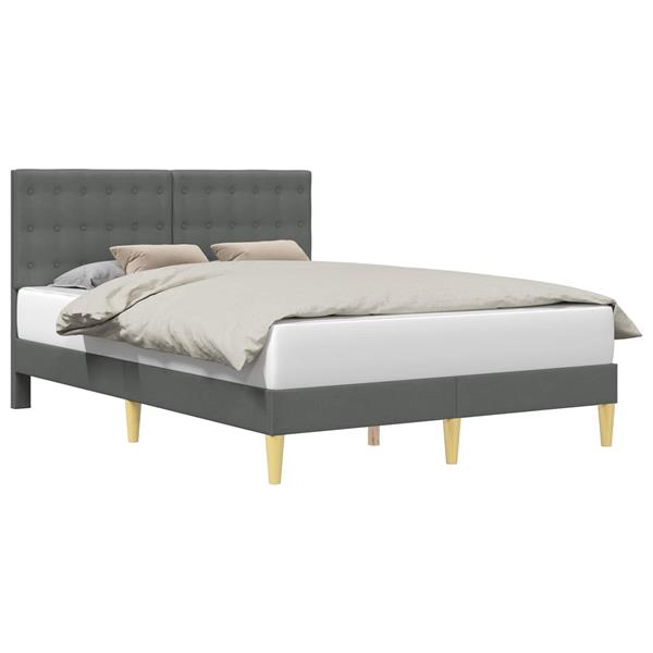 Grote foto vidaxl bedframe met hoofdeinde donkergrijs 140 x 200 cm stof antiek en kunst stoelen en banken