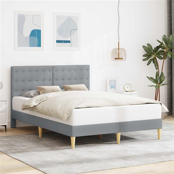 Grote foto vidaxl bedframe met hoofdeinde lichtgrijs 140 x 190 cm stof antiek en kunst stoelen en banken