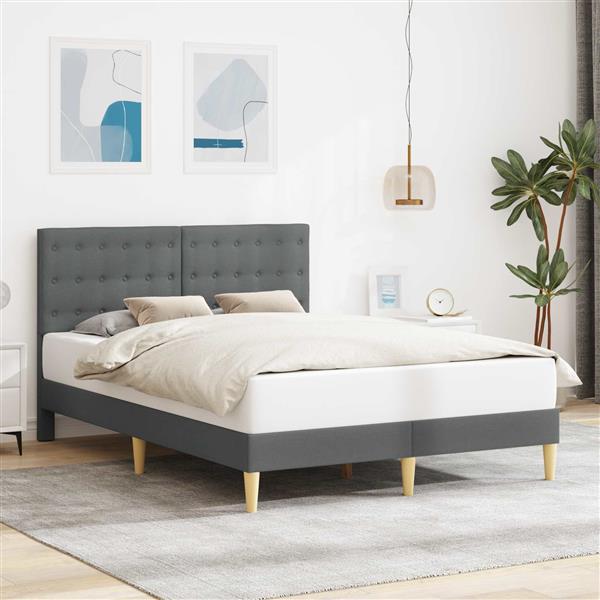 Grote foto vidaxl bedframe met hoofdeinde donkergrijs 120 x 190 cm stof antiek en kunst stoelen en banken