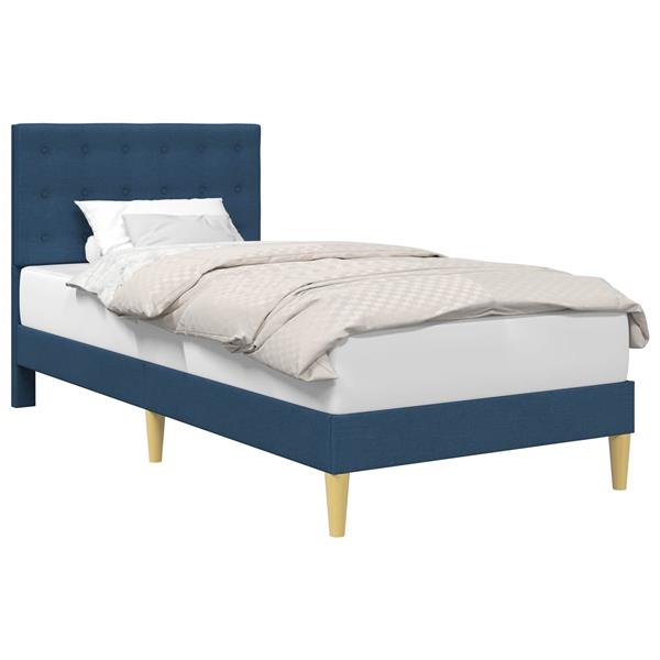 Grote foto vidaxl bedframe met hoofdeinde blauw 100 x 200 cm stof antiek en kunst stoelen en banken