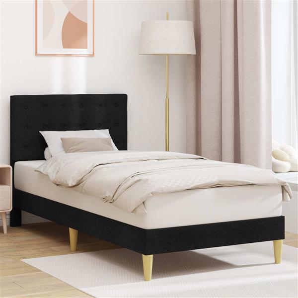 Grote foto vidaxl bedframe met hoofdeinde zwart 90 x 200 cm stof antiek en kunst stoelen en banken