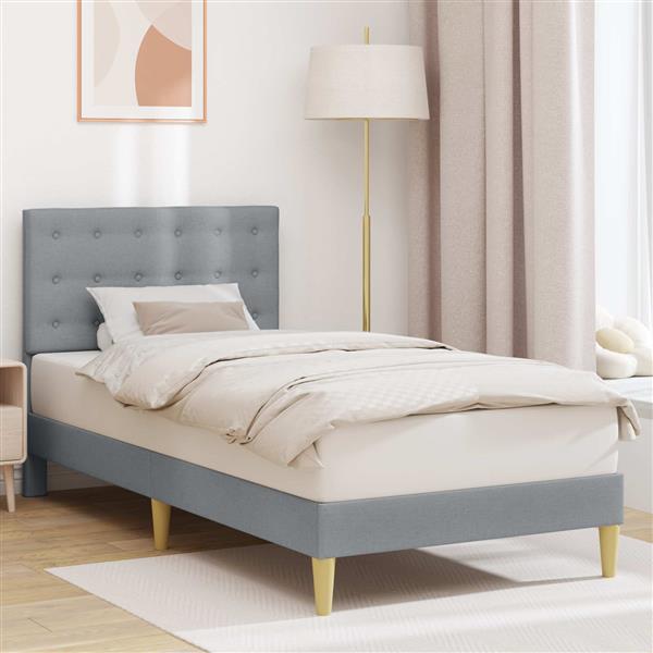 Grote foto vidaxl bedframe met hoofdeinde lichtgrijs 90 x 200 cm stof antiek en kunst stoelen en banken