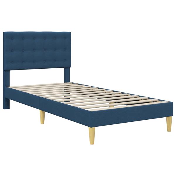 Grote foto vidaxl bedframe met hoofdeinde blauw 90 x 190 cm stof antiek en kunst stoelen en banken