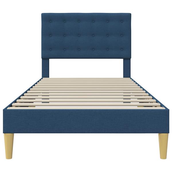 Grote foto vidaxl bedframe met hoofdeinde blauw 90 x 190 cm stof antiek en kunst stoelen en banken