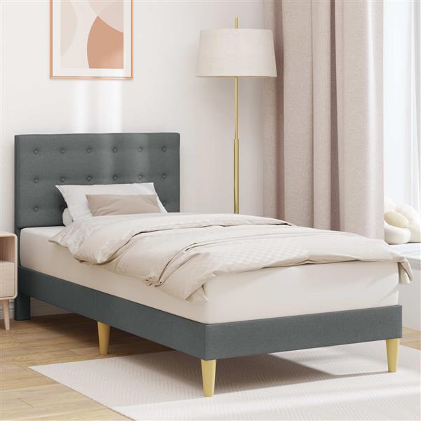 Grote foto vidaxl bedframe met hoofdeinde donkergrijs 90 x 190 cm stof antiek en kunst stoelen en banken