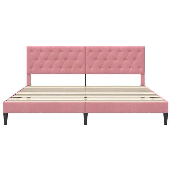 Grote foto vidaxl bedframe met hoofdeinde roze 200 x 200 cm fluweel antiek en kunst stoelen en banken