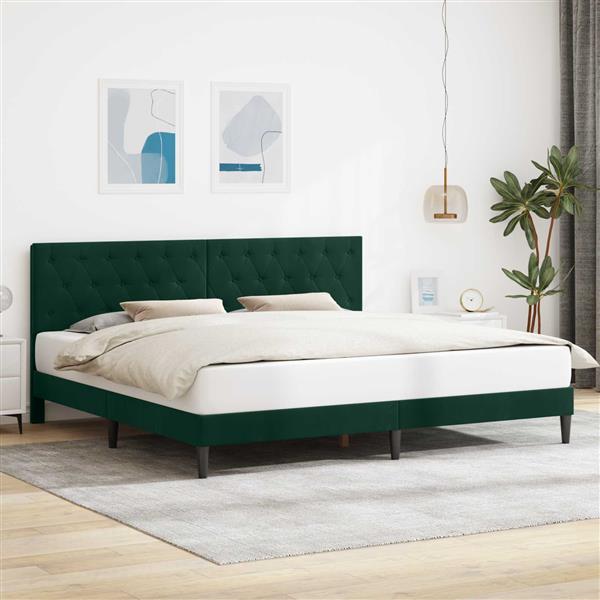 Grote foto vidaxl bedframe met hoofdeinde donkergroen 180 x 200 cm fluweel antiek en kunst stoelen en banken