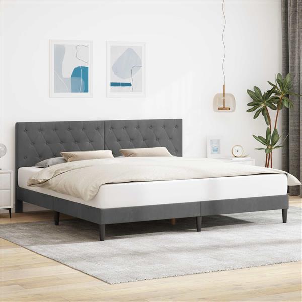 Grote foto vidaxl bedframe met hoofdeinde donkergrijs 180 x 200 cm fluweel antiek en kunst stoelen en banken