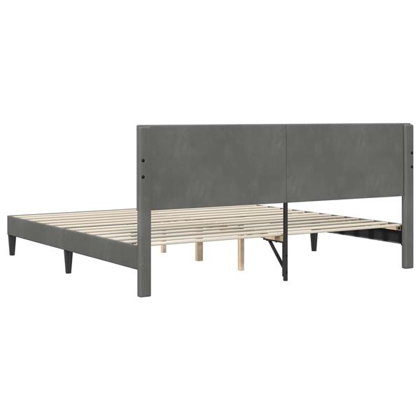 Grote foto vidaxl bedframe met hoofdeinde donkergrijs 180 x 200 cm fluweel antiek en kunst stoelen en banken
