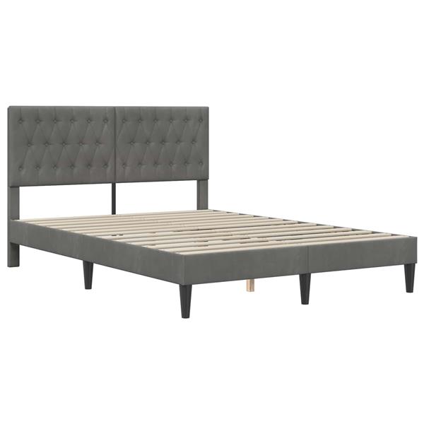 Grote foto vidaxl bedframe met hoofdeinde donkergrijs 140 x 200 cm fluweel antiek en kunst stoelen en banken