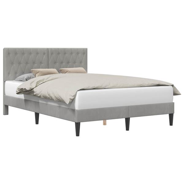 Grote foto vidaxl bedframe met hoofdeinde lichtgrijs 140 x 200 cm fluweel antiek en kunst stoelen en banken