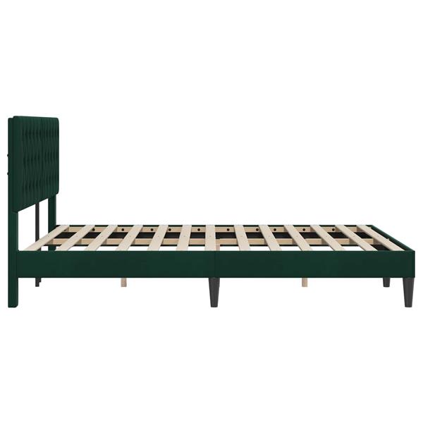 Grote foto vidaxl bedframe met hoofdeinde donkergroen 140 x 190 cm fluweel antiek en kunst stoelen en banken
