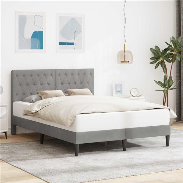 Grote foto vidaxl bedframe met hoofdeinde lichtgrijs 140 x 190 cm fluweel antiek en kunst stoelen en banken