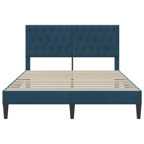 Grote foto vidaxl bedframe met hoofdeinde blauw 120 x 200 cm fluweel antiek en kunst stoelen en banken