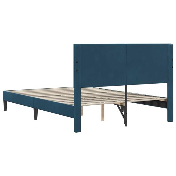 Grote foto vidaxl bedframe met hoofdeinde blauw 120 x 200 cm fluweel antiek en kunst stoelen en banken