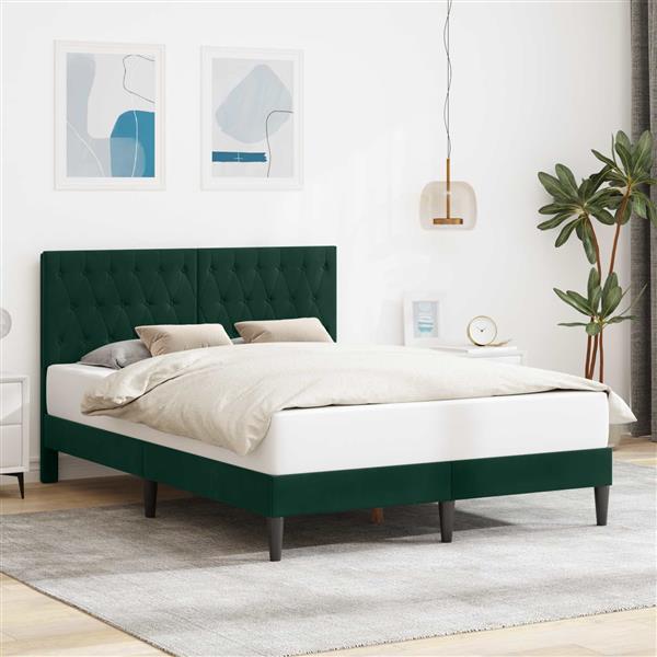 Grote foto vidaxl bedframe met hoofdeinde donkergroen 120 x 200 cm fluweel antiek en kunst stoelen en banken