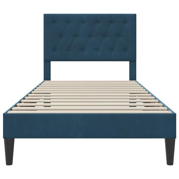 Grote foto vidaxl bedframe met hoofdeinde blauw 100 x 200 cm fluweel antiek en kunst stoelen en banken