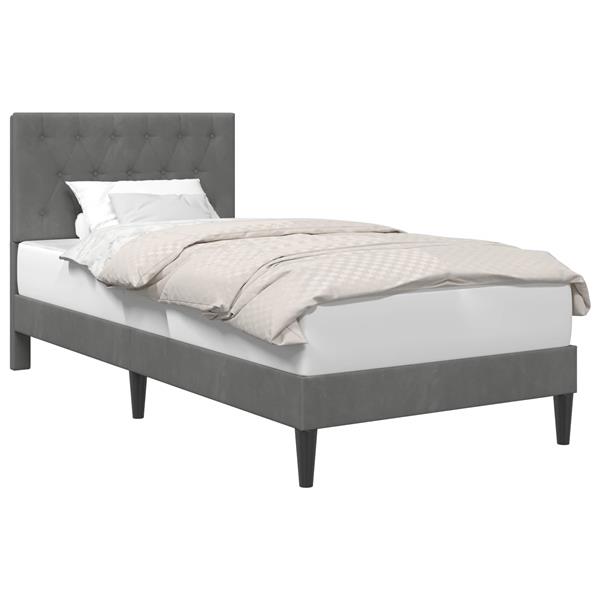 Grote foto vidaxl bedframe met hoofdeinde donkergrijs 100 x 200 cm fluweel antiek en kunst stoelen en banken