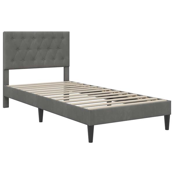 Grote foto vidaxl bedframe met hoofdeinde donkergrijs 100 x 200 cm fluweel antiek en kunst stoelen en banken