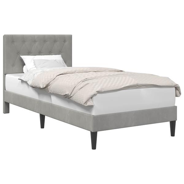 Grote foto vidaxl bedframe met hoofdeinde lichtgrijs 100 x 200 cm fluweel antiek en kunst stoelen en banken