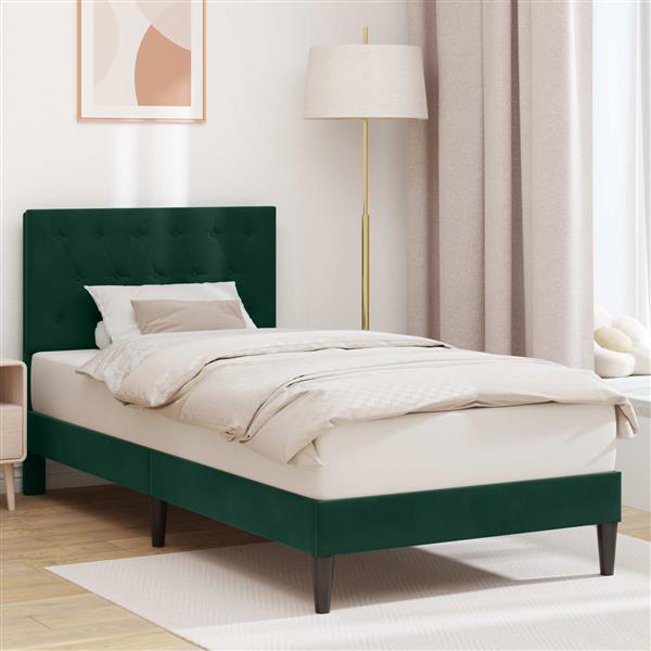 Grote foto vidaxl bedframe met hoofdeinde donkergroen 90 x 200 cm fluweel antiek en kunst stoelen en banken