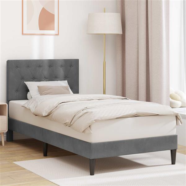 Grote foto vidaxl bedframe met hoofdeinde donkergrijs 90 x 190 cm fluweel antiek en kunst stoelen en banken