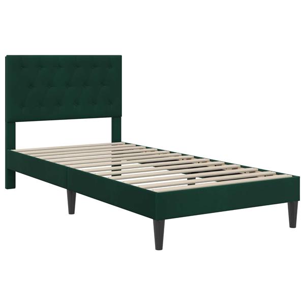 Grote foto vidaxl bedframe met hoofdeinde donkergroen 80 x 200 cm fluweel antiek en kunst stoelen en banken