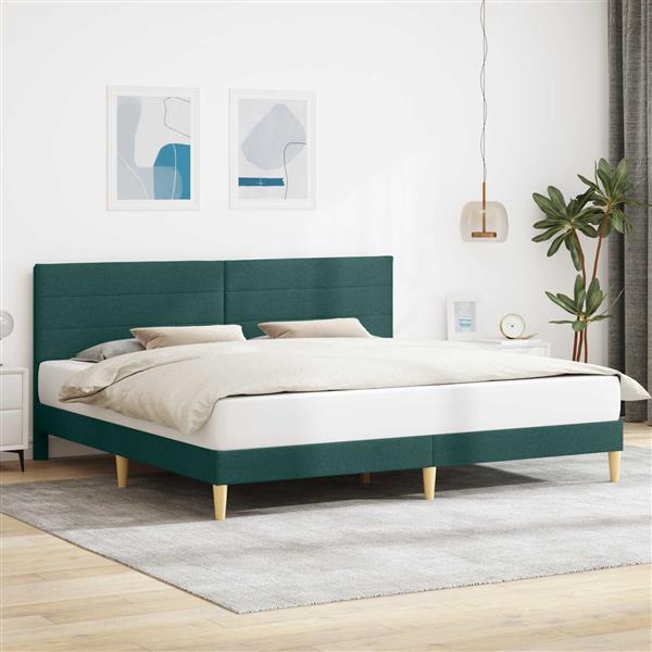 Grote foto vidaxl bedframe met hoofdeinde donkergroen 200 x 200 cm stof antiek en kunst stoelen en banken