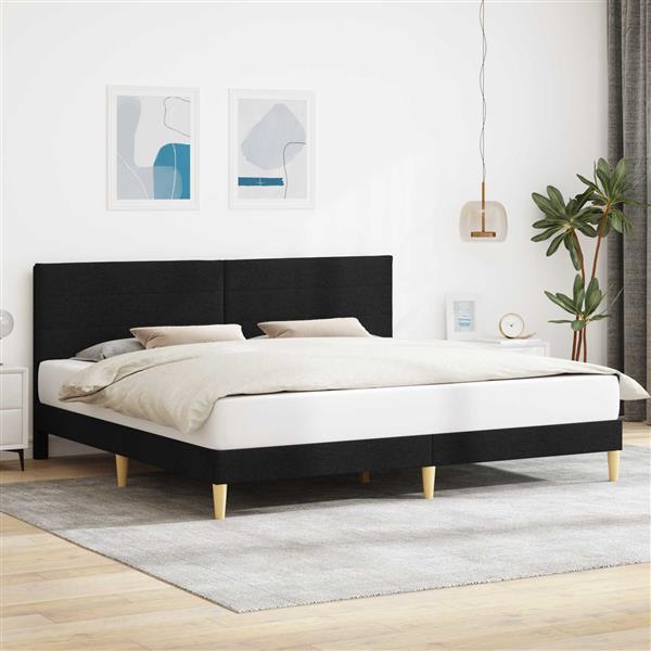 Grote foto vidaxl bedframe met hoofdeinde zwart 180 x 200 cm stof antiek en kunst stoelen en banken