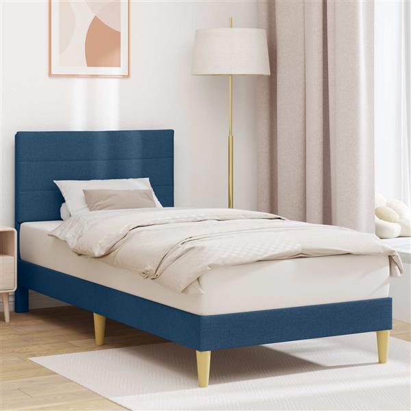 Grote foto vidaxl bedframe met hoofdeinde blauw 90 x 200 cm stof antiek en kunst stoelen en banken