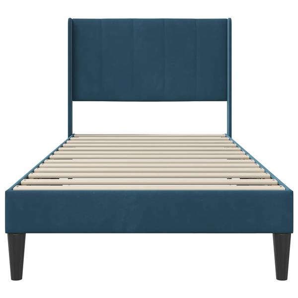 Grote foto vidaxl bedframe met hoofdeinde blauw 100 x 200 cm fluweel antiek en kunst stoelen en banken