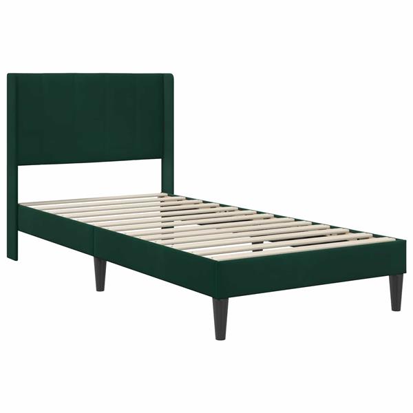 Grote foto vidaxl bedframe met hoofdeinde donkergroen 100 x 200 cm fluweel antiek en kunst stoelen en banken