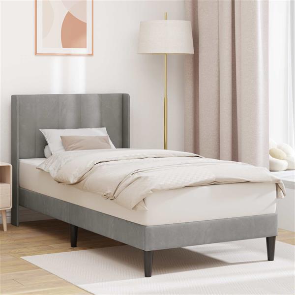 Grote foto vidaxl bedframe met hoofdeinde lichtgrijs 100 x 200 cm fluweel antiek en kunst stoelen en banken