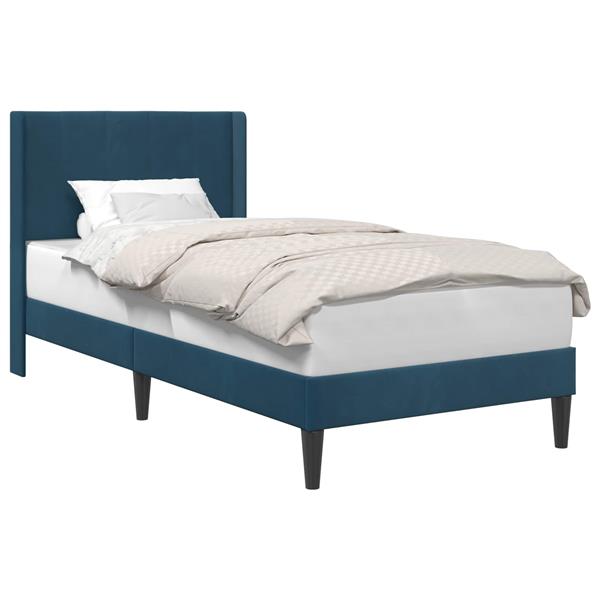 Grote foto vidaxl bedframe met hoofdeinde blauw 90 x 200 cm fluweel antiek en kunst stoelen en banken