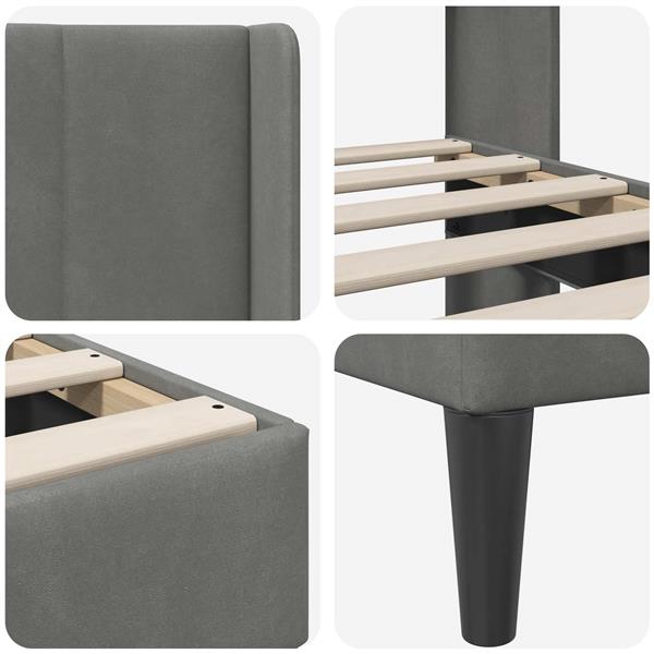 Grote foto vidaxl bedframe met hoofdeinde donkergrijs 90 x 200 cm fluweel antiek en kunst stoelen en banken