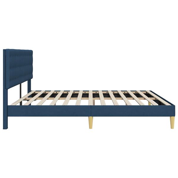 Grote foto vidaxl bedframe met hoofdeinde blauw 200 x 200 cm stof antiek en kunst stoelen en banken