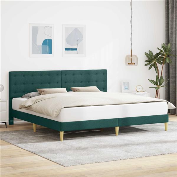 Grote foto vidaxl bedframe met hoofdeinde donkergroen 200 x 200 cm stof antiek en kunst stoelen en banken