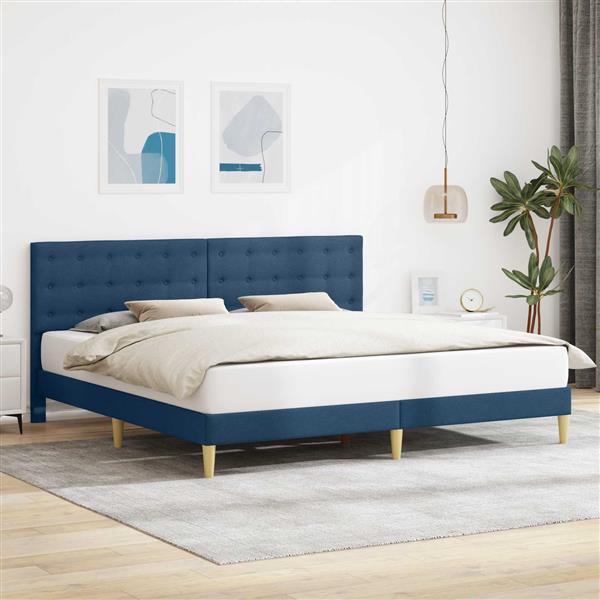 Grote foto vidaxl bedframe met hoofdeinde blauw 180 x 200 cm stof antiek en kunst stoelen en banken