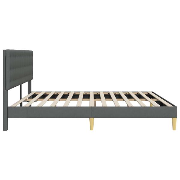 Grote foto vidaxl bedframe met hoofdeinde donkergrijs 180 x 200 cm stof antiek en kunst stoelen en banken