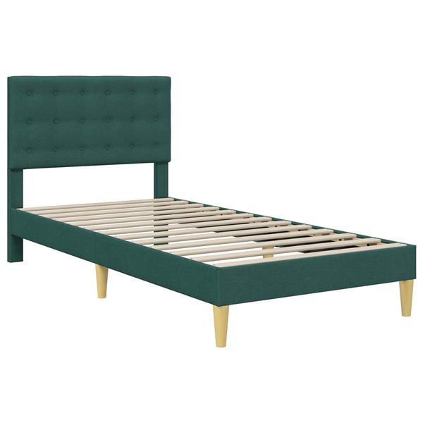 Grote foto vidaxl bedframe met hoofdeinde donkergroen 100 x 200 cm stof antiek en kunst stoelen en banken