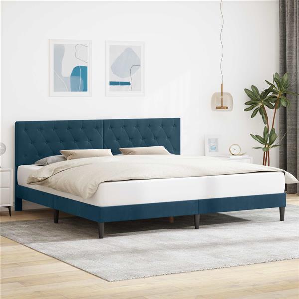 Grote foto vidaxl bedframe met hoofdeinde blauw 200 x 200 cm fluweel antiek en kunst stoelen en banken