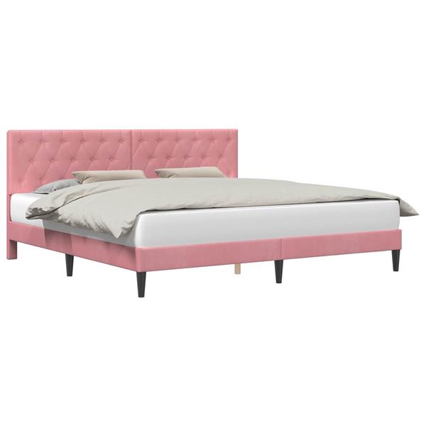 Grote foto vidaxl bedframe met hoofdeinde roze 200 x 200 cm fluweel antiek en kunst stoelen en banken